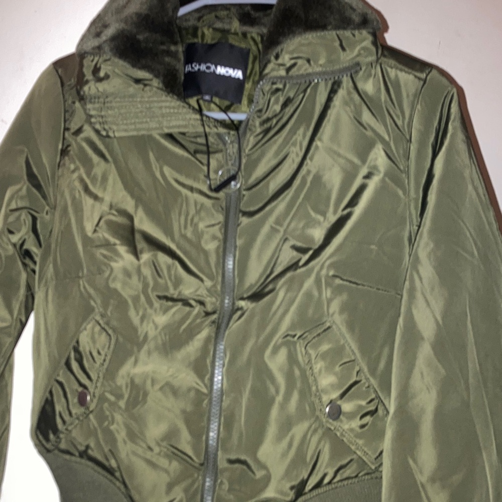 Fashion Nova Khaki Green Bomber Jacket